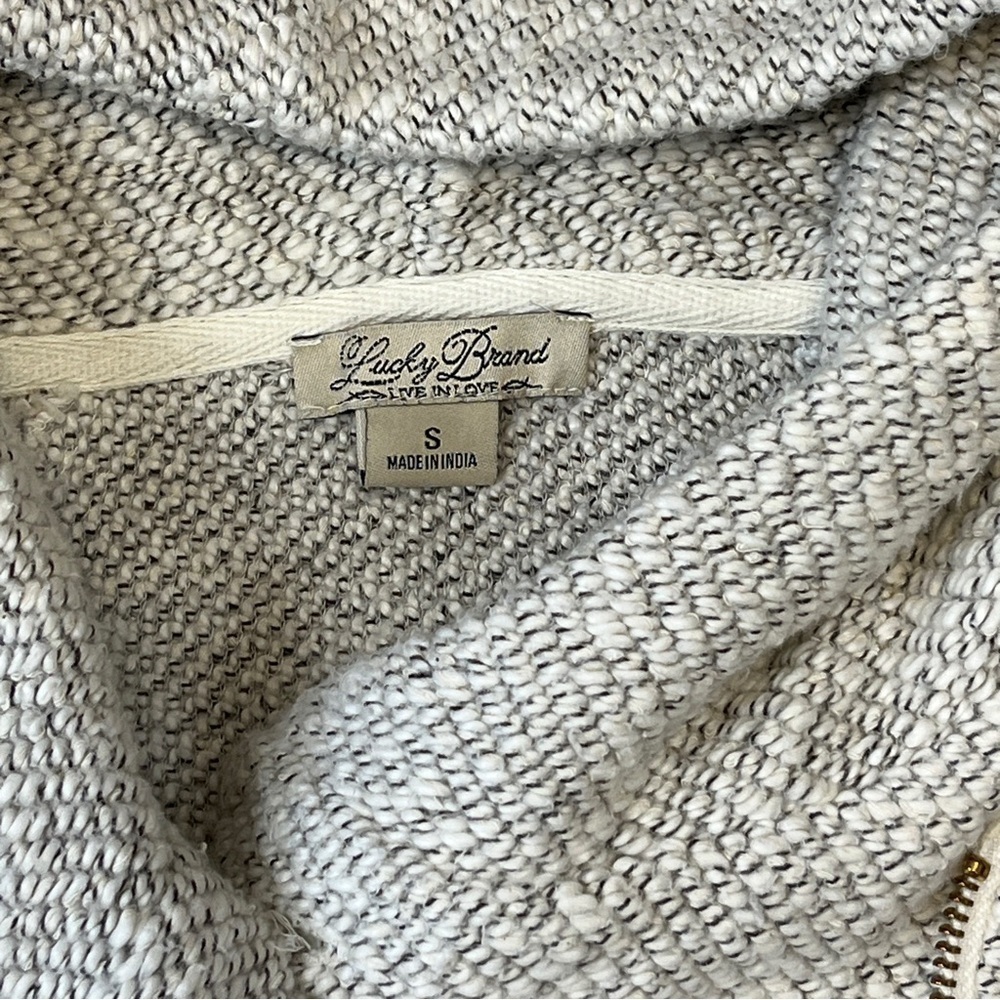 Lucky Brand Woven Asymmetrical Zip Hoodie.  Gray White Size Small #1238 - Picture 8 of 10